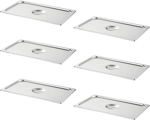 Paquete de 6 tapas de sartén de hotel de tamaño completo, acero inoxidable sólido para mesa de vapor, catering, tapa de sartén de alimentos con asa