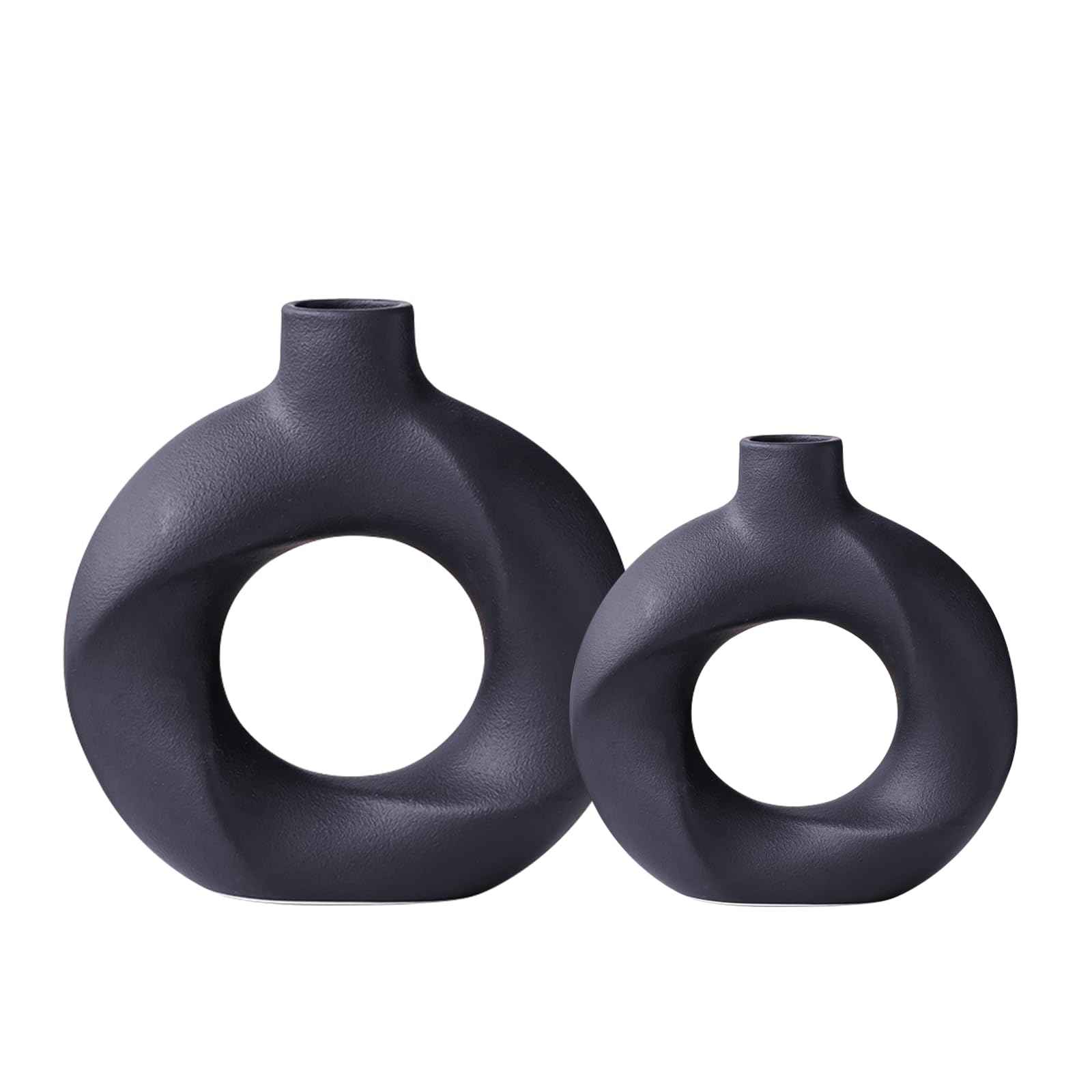 Vase en céramique noir TAIYOU en duo style beignet minimaliste