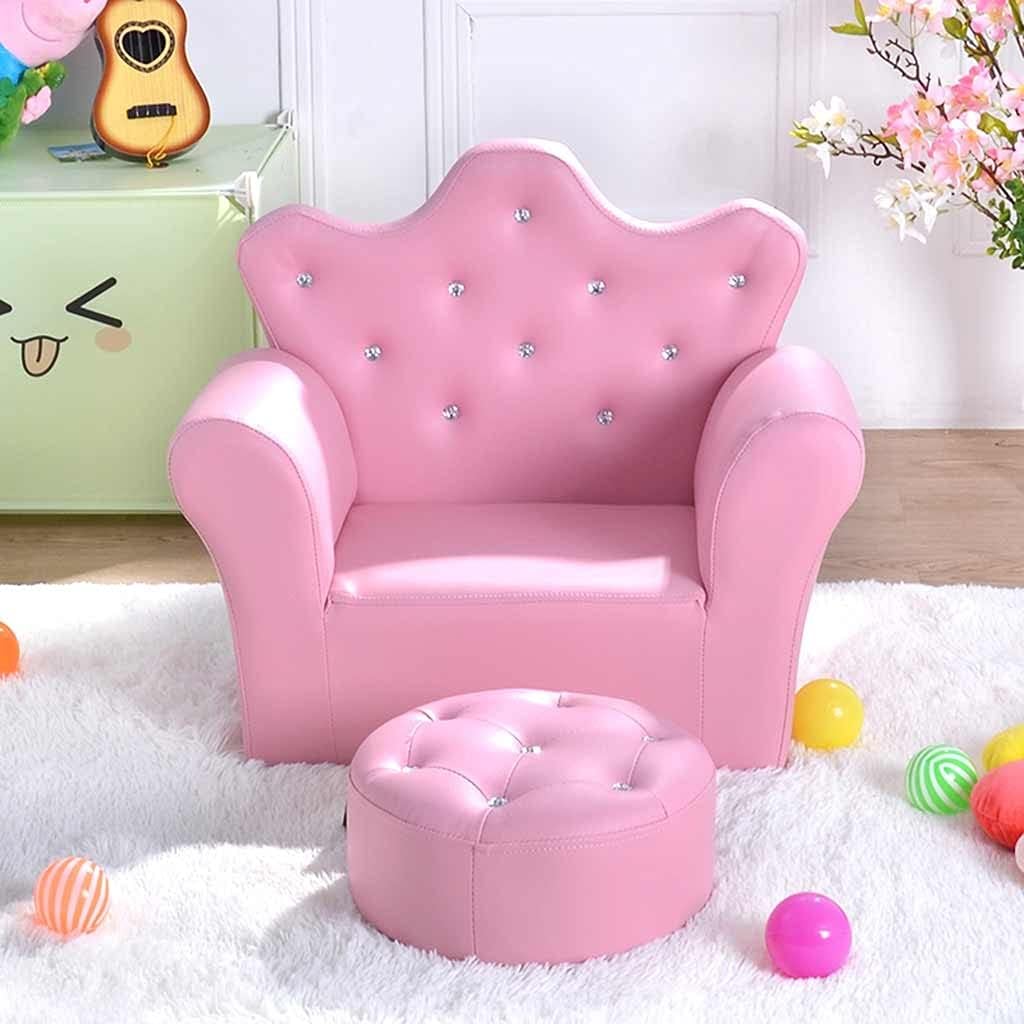 Couch Creative Cute Crown Diamond Sofa for Boys and Girls Bedroom Nursery Reading Corner Cartoon Mini Armchair with Round Footstool Easy to Clean (Color : White Size : 4840cm) (Light Pink 48*40.