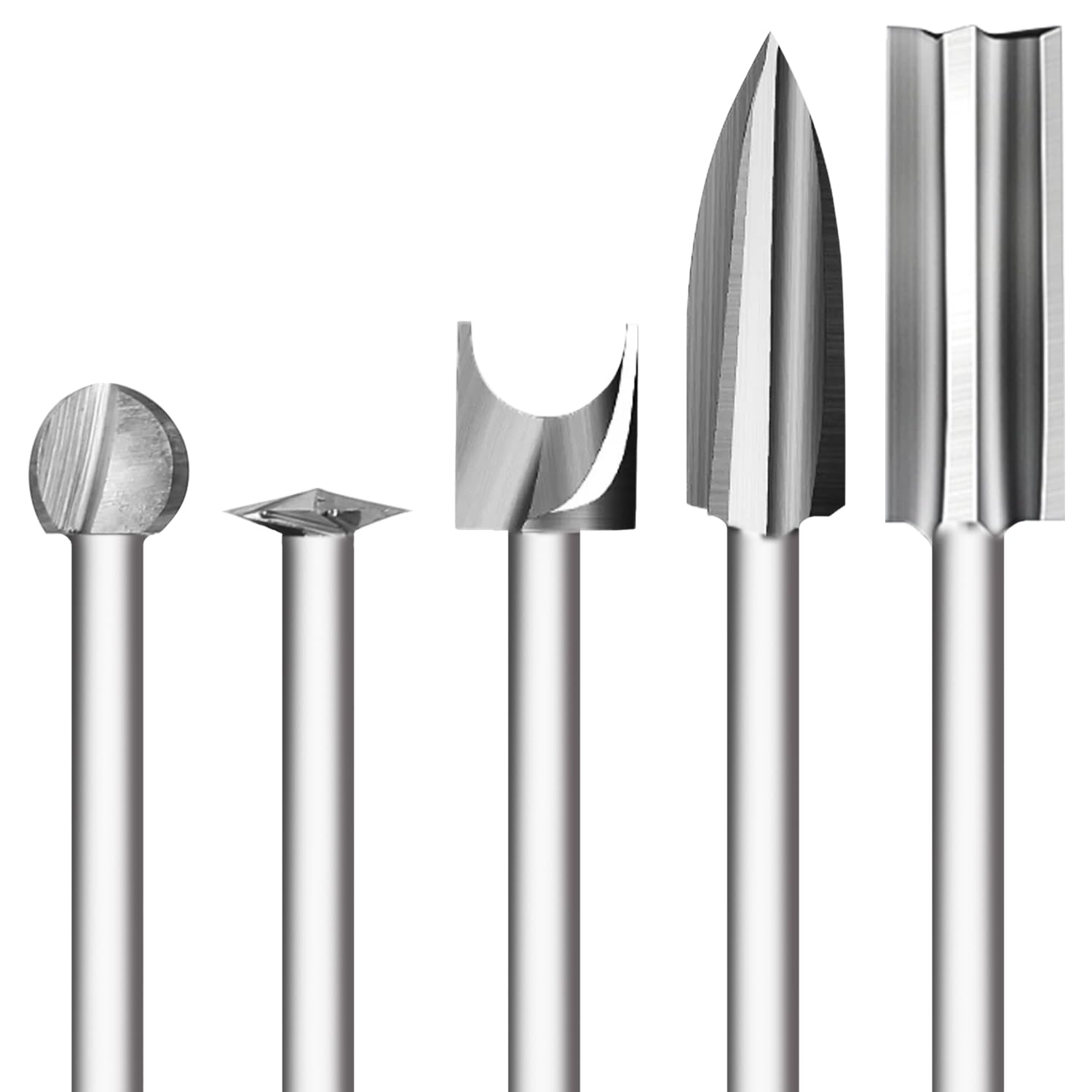 5 Piezas Juego de Brocas de Tallado de Madera, Brocas de Tallar para Dremel Accesorios con vástago de 1/8” para Herramienta Rotativa, Bricolaje, Carpintería, Grabado, Perforación y Rectificación