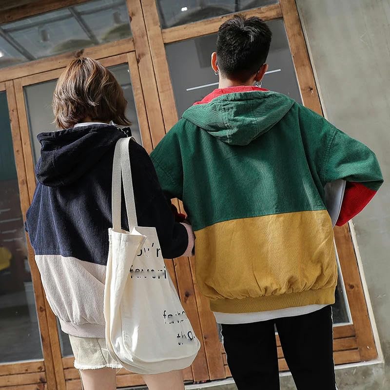 Chaqueta con capucha de pana de retazos para hombre combate frío con estilo 4