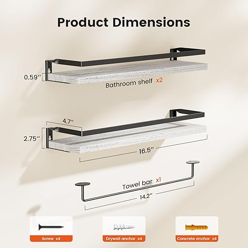 Miniatura 3 de AMADA HOMEFURNISHING Estantes flotantes, estantes de baño con toallero, juego de 5, color blanco