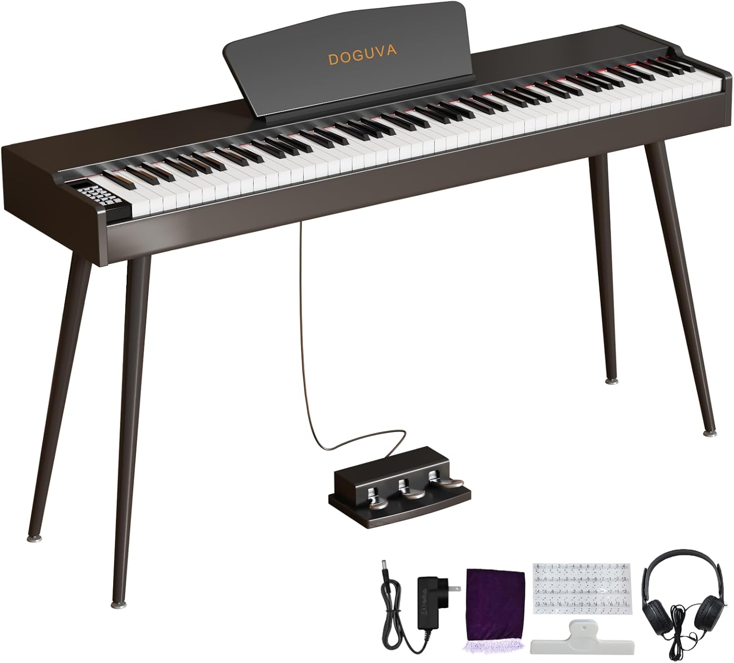Digital Piano 88 Key Weighted Keyboard Progressive Hammer-Action Electric Piano For Beginners (Black) with Three-pedal Piano Cover Headphones Music Stickers