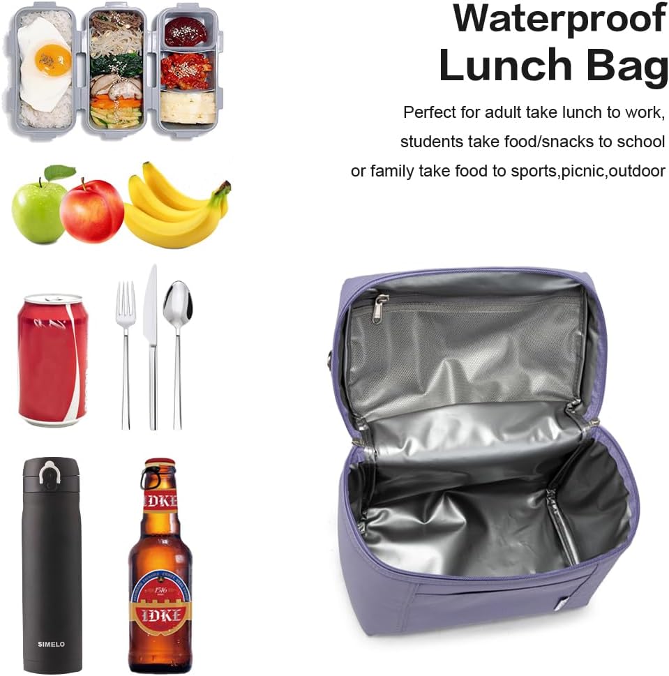 NOL Natural Organic Lifestyle Insulated Lunch Bags for Women Cooler Bag Lightweight Nylon Waterproof Lunch Box For Work (Light purple, Medium(normal)) - Image 4