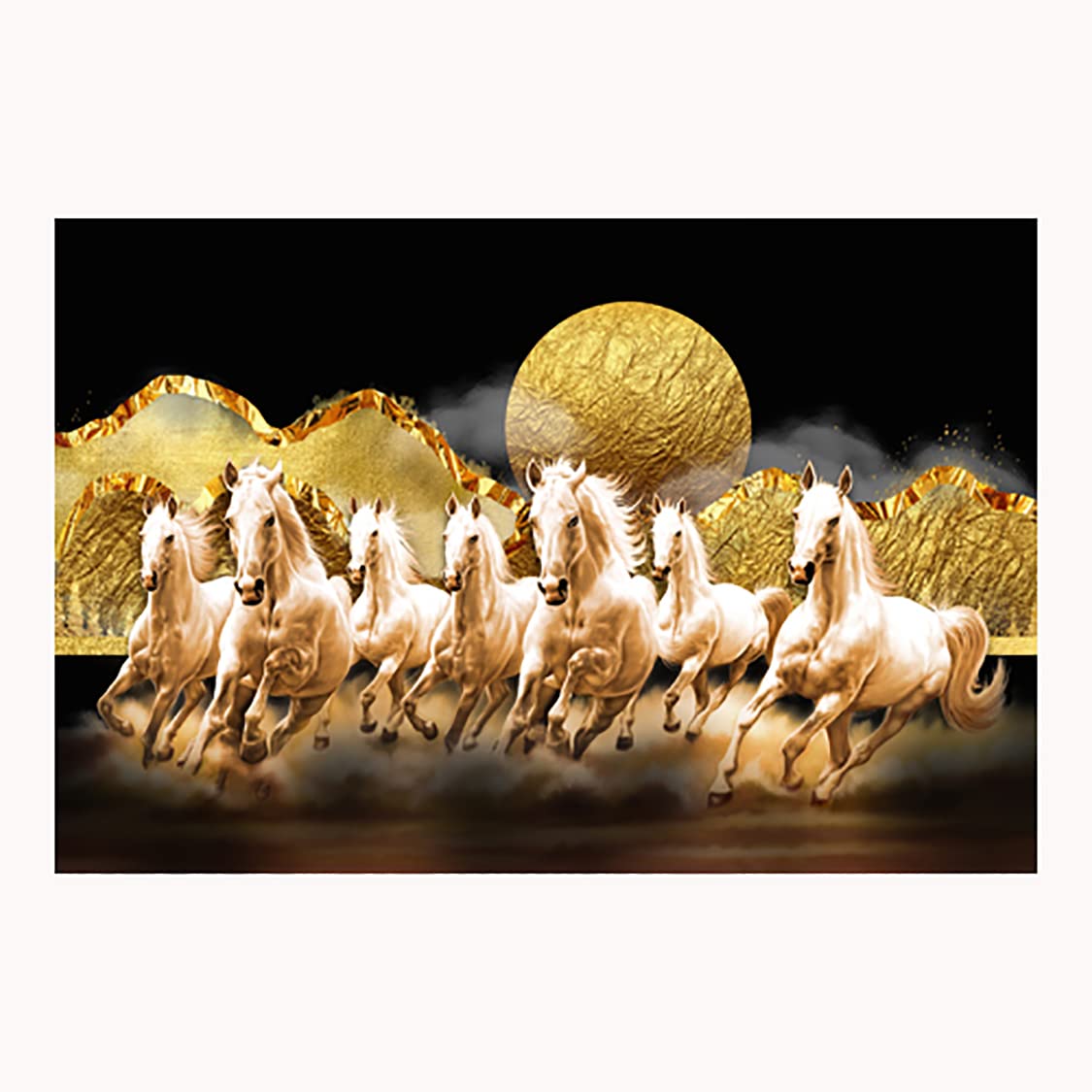 Seven Horses Vastu Poster Big Size | Seven Horses Vastu Painting | Vastu Seven Running Horses Sparkle Coated Self Adhesive (18 x 24 inch)-20711