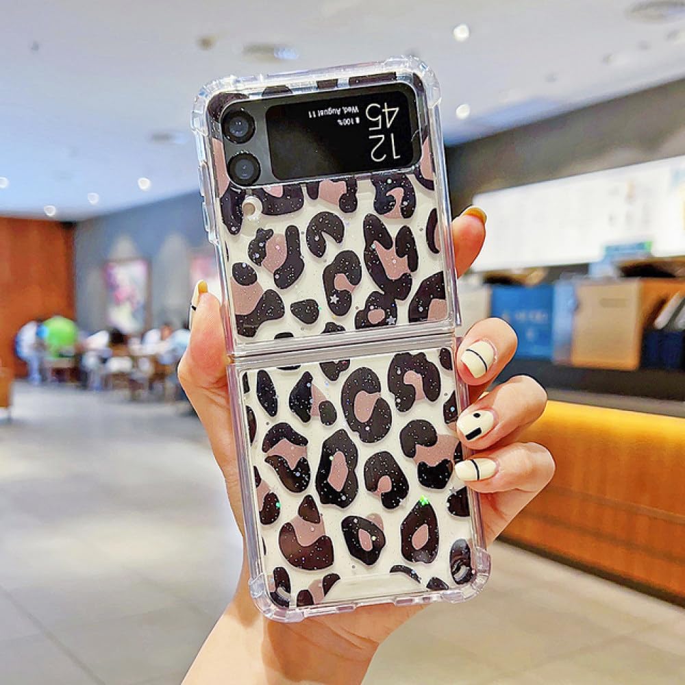 Błyszczące cekiny w panterkę etui na telefon do Samsung Galaxy Z Flip 4 Z Filp 3 miękki silikonowy przezroczysty pokrowiec ochronny, czarny, do Galaxy Z Flip3