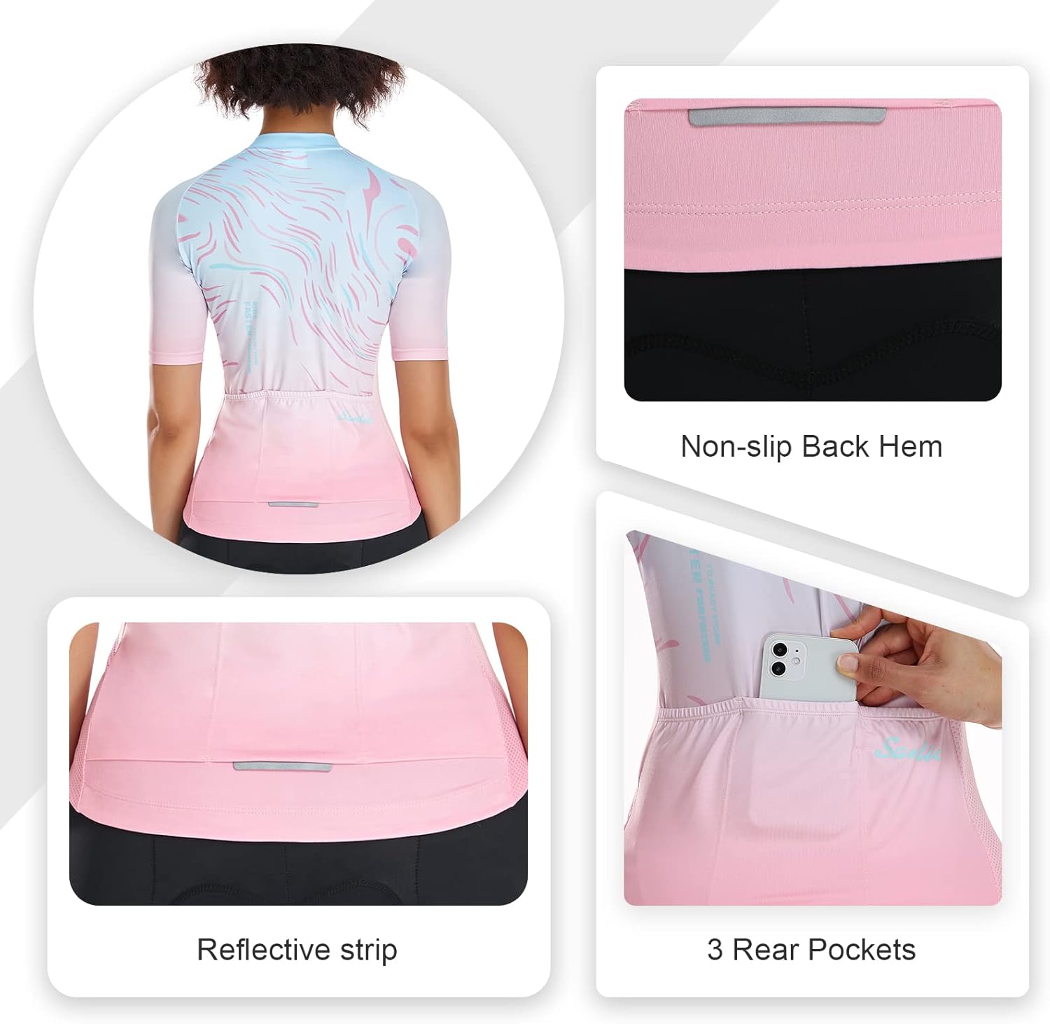 Santic Cycling Jersey Women's Shorts Sleeve Tops Bike Shirts Bicycle Jacket Full Zip with Pockets Andrea