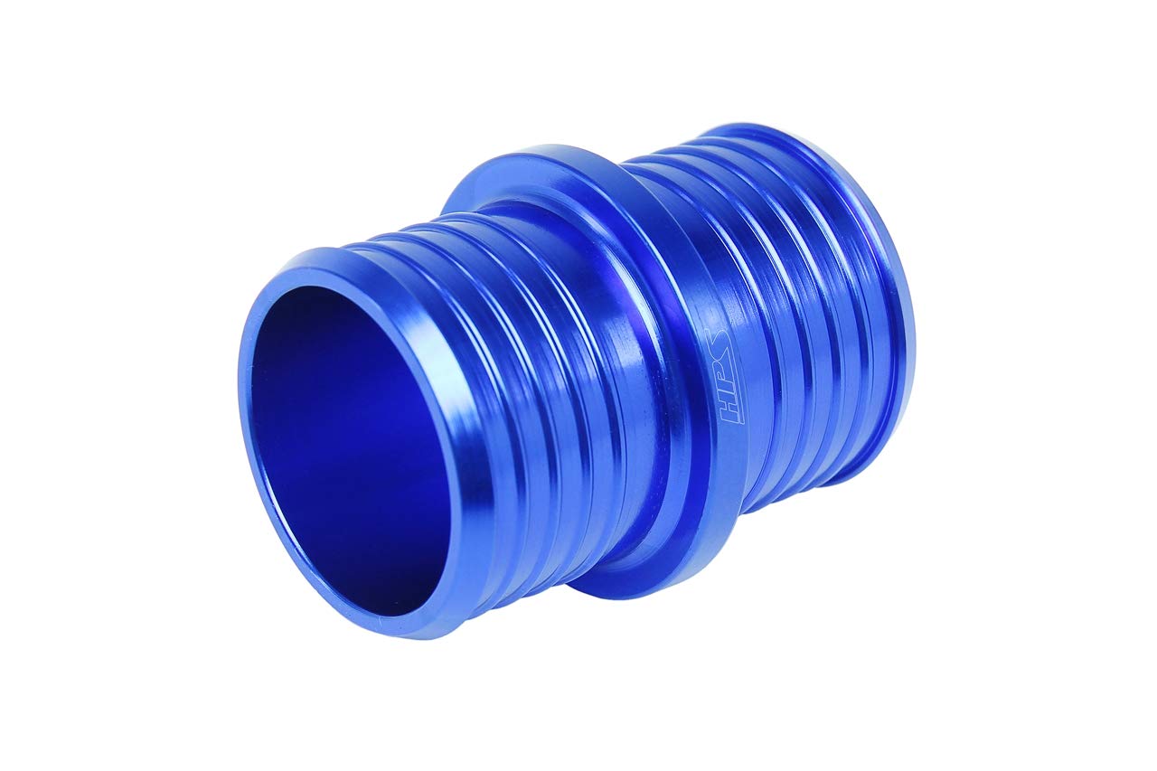 HPS AHU-150-BLUE 1.5" Billet 6061 Aluminum Joiner Hose Union Connector, 2" Length, Blue, 38mm OD