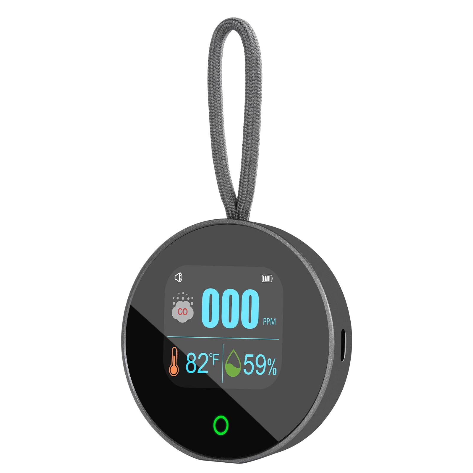 Detector de monóxido de carbono portátil 3 en 1 medidor de CO recargable para temperatura de viaje, humedad y sensor de CO, alarma magnética trasera y suspensión para exteriores, monitor de calidad de