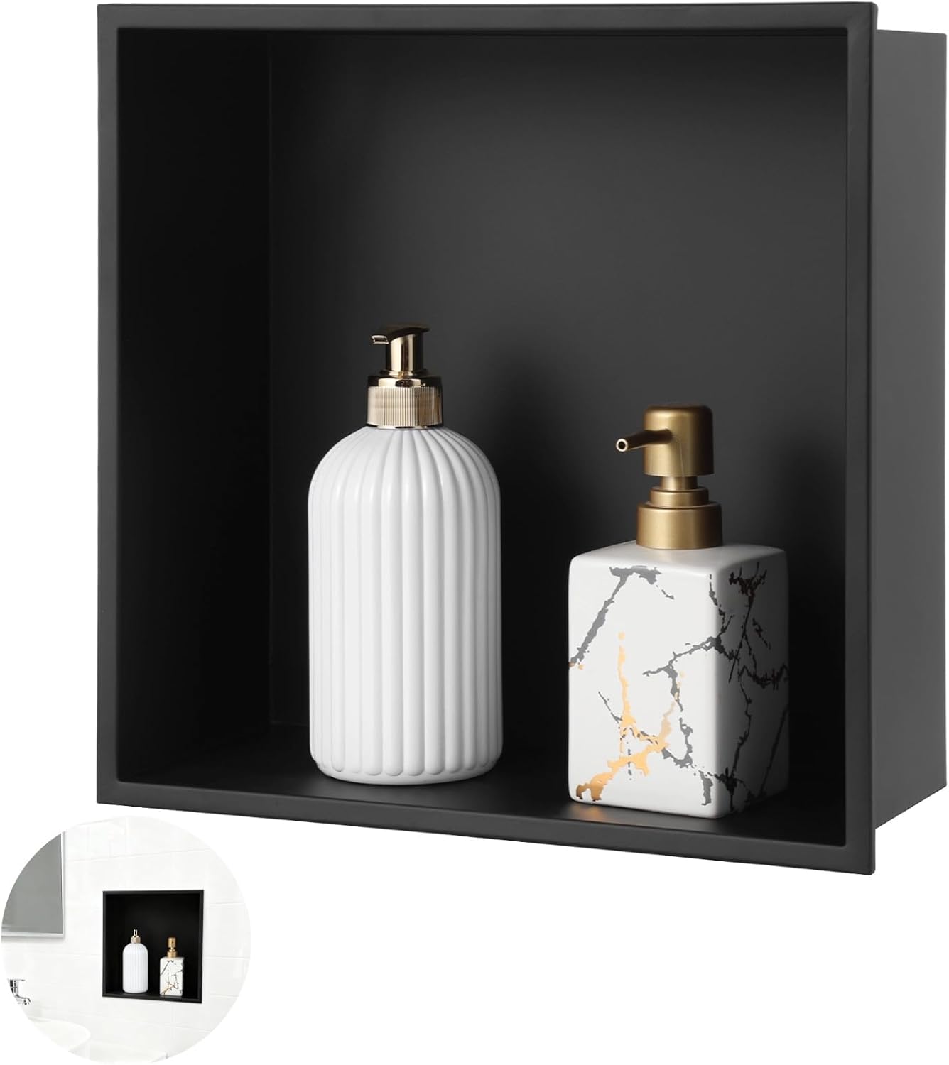 304 Stainless Steel Black Shower Niche, 12.6 x 12.6 x 4.9 in Recessed Bathroom Wall Niche, No Tile Needed Niche, In-Wall Storage Organizer for Bathroom, Kitchen