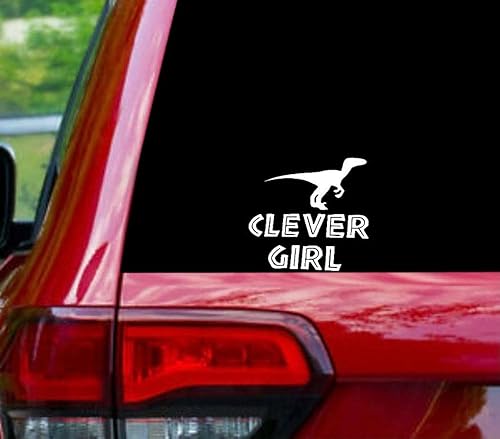 Clever Girl Velociraptor - Calcomanía de vinilo para autos, camiones, camionetas, paredes, laptop, color blanco, 5 x 4.5 pulgadas