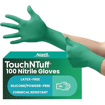 Ansell Touch N Tough Nitrile Rubber Disposable Gloves, 92-605, L Size Pack of 100 92-605-9