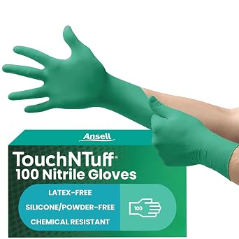 TouchNTuff 92-600 Nitrile Gloves - Disposable, Chemical Splash Resistant, Size Large.