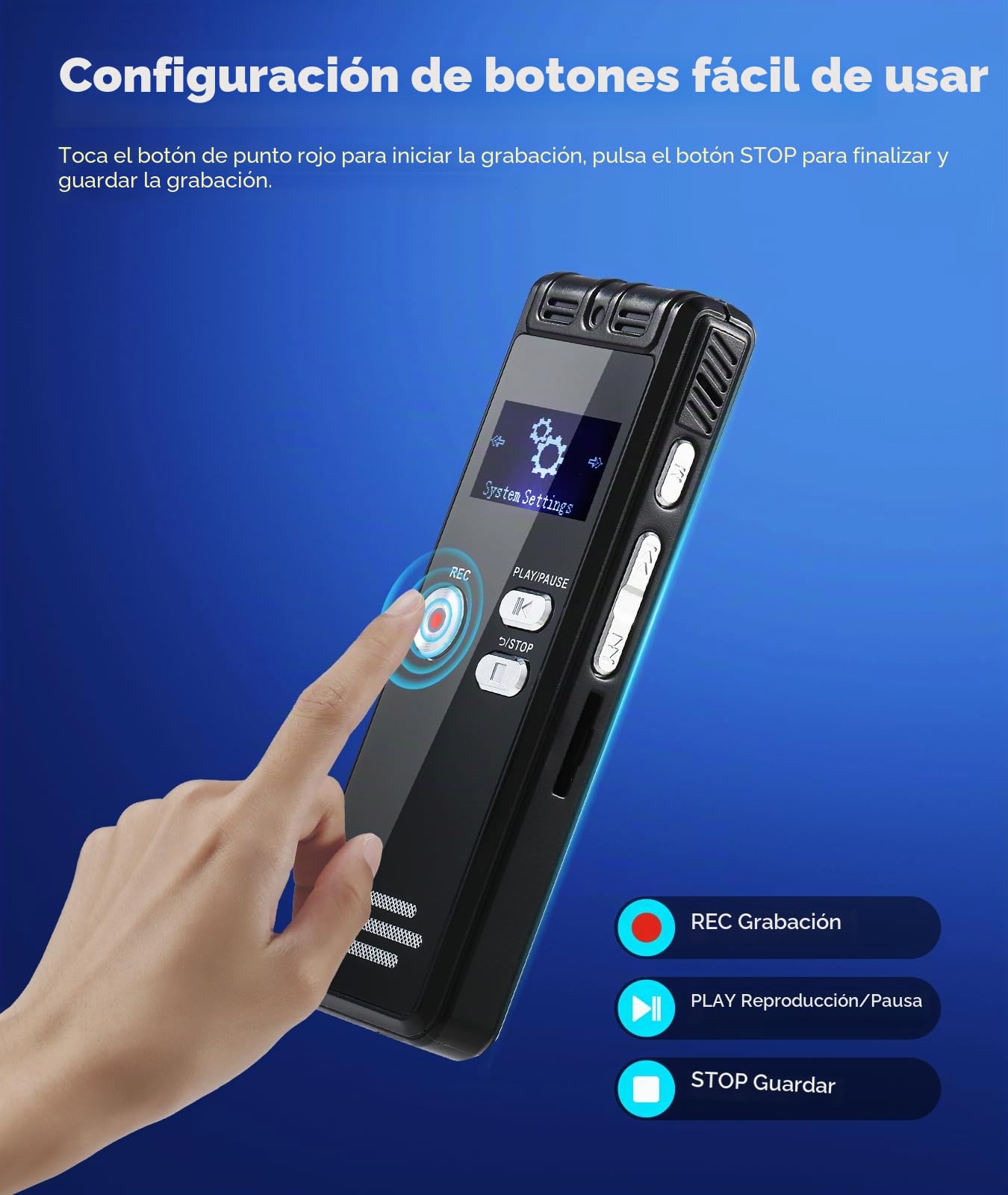 Grabadora digital activada por voz de 64 GB con reproducción, 3072 Kpbs HD Dual MIC, grabadora activada por voz con reducción de ruido para entrevistas/reuniones/clases, dispositivo de grabación de