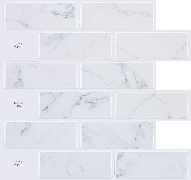 STICKGOO 10-Sheet Peel and Stick Wall Tiles, 13"x 12" Marble Look Kitchen Splashback Stick on Tiles