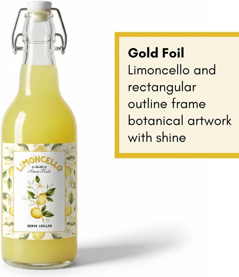 Limoncello Bottle Labels for Flip-Top Bottles – Waterproof Wine Label Stickers for Homemade Gifts & Party Favors (3.75” x 4.75”, Set of 12)