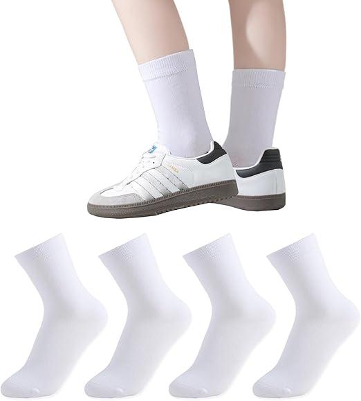EPEIUS Unisex Kids Crew Socks Soft Cotton Seamless School Socks for Girls Boys Dress Sox White Black Navy 4/6/8 Pairs