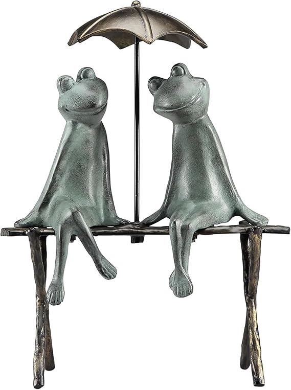 Cast Aluminum Frog Lovers Garden Sculpture