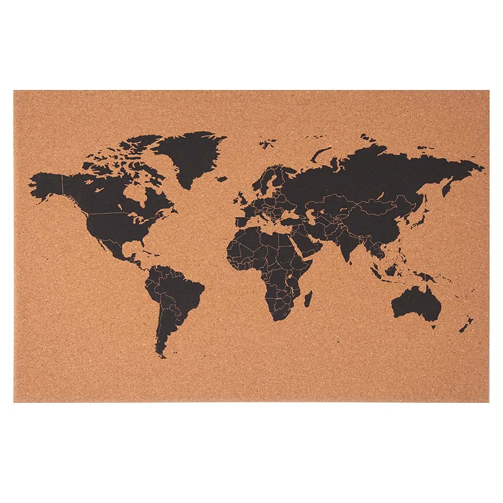 BAKAJI Panel tablicy ogłoszeń globus korkowy mapa świata mapa świata drewniana rama rozmiar 60 x 40 cm ściana ścienna nowoczesny design z 10 pinami pomysł na prezent