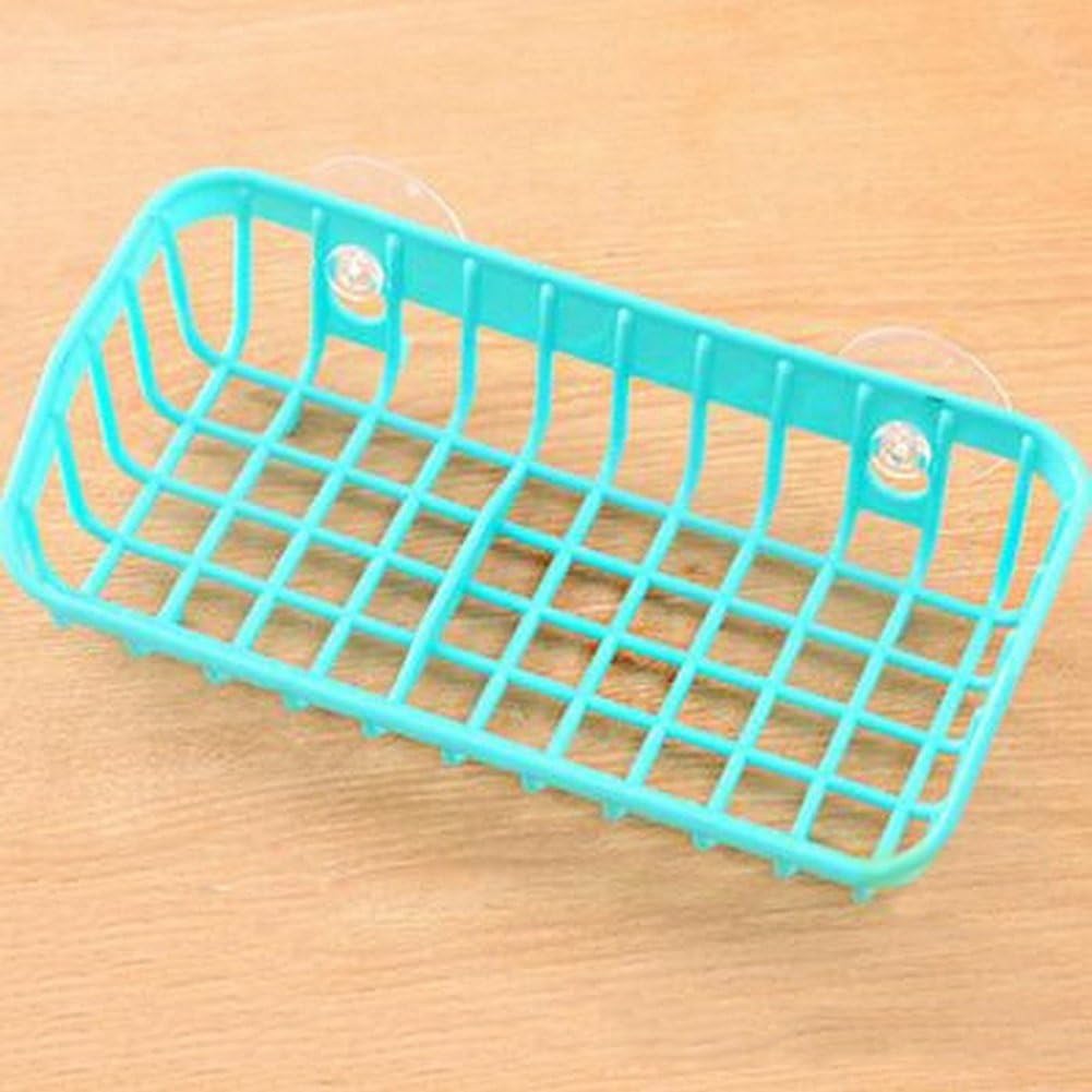 Double ventouse pour évier contre le désordre : panier en maille bleu pour éponge de cuisine