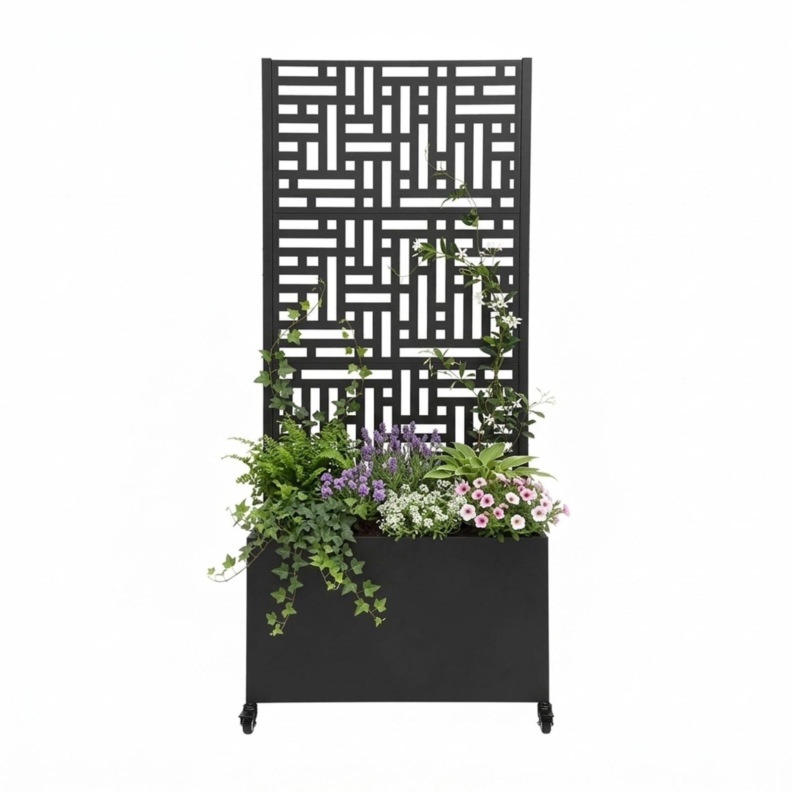 Jardinera con protección visual, enrejado con ruedas, 82 x 38 x 190 cm