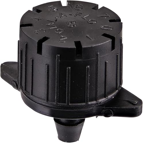 Raindrip 157005B Burbujero de flujo ajustable, emisor compensador sin presión, patrón de círculo completo, espray de 8 corrientes con entrada de