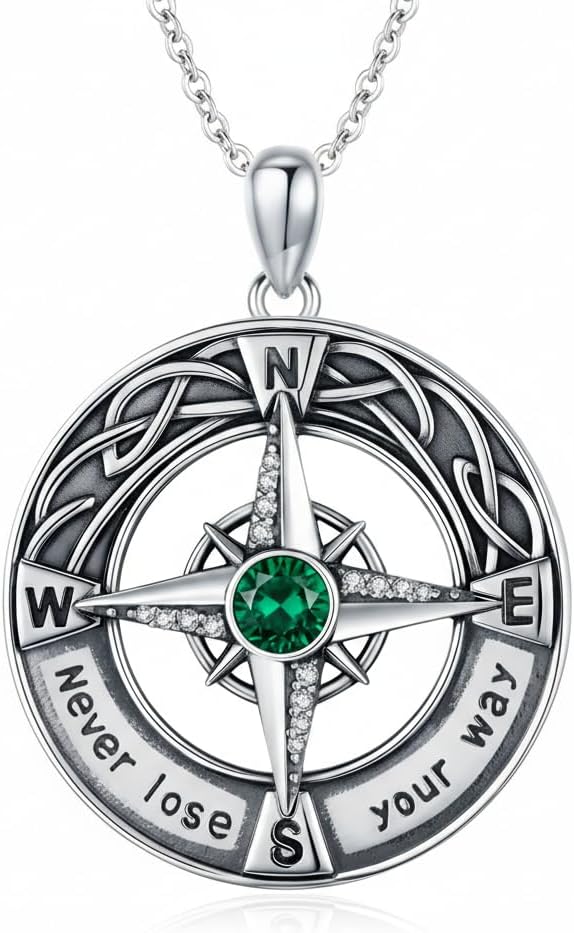 Celtic Knot Compass Necklace for Women, Birthstone Graduation Jewelry Gift for Friend Classmate Graduate Keepsake, Nautical Jewelry for Her