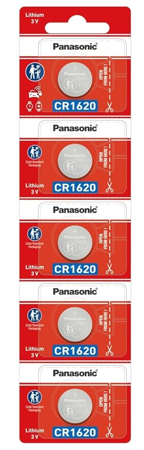 Panasonic CR-1620 Lithium Coin Battery 3v - Pack of 5 Provide Long Lasting Power in a Variety of Devices,from keyless-Entry fobs to Toys