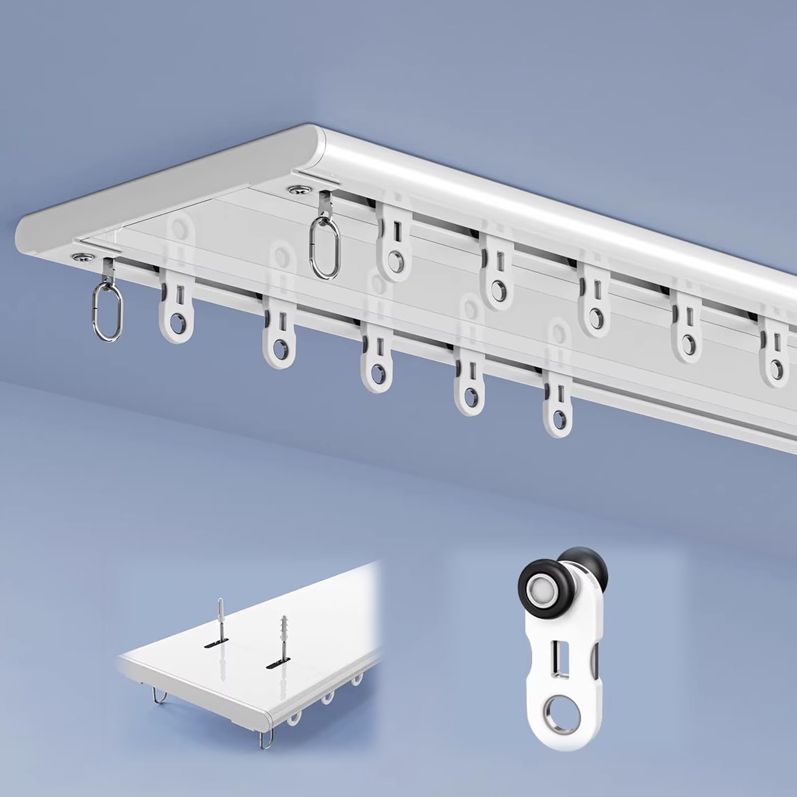 ZXGSXIOU Double Ceiling Curtain Track System, Ultra-Thin Invisible Drapery Rail with Smooth Sliding Roller Hooks for Textured Ceilings, 490cm/16.1ft