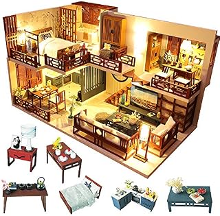 Fsolis DIY Dollhouse Miniature Kit with Furniture, 3D Wooden Miniature House with Dust Cover and Music Movement, Miniature Dolls House kit (Quite Time)