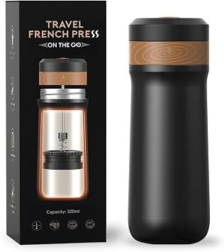 French Press Coffee Maker, 320ML, Stainless Steel, Portable, Hot & Cold Brew, Vacuum Insulated Travel Mug