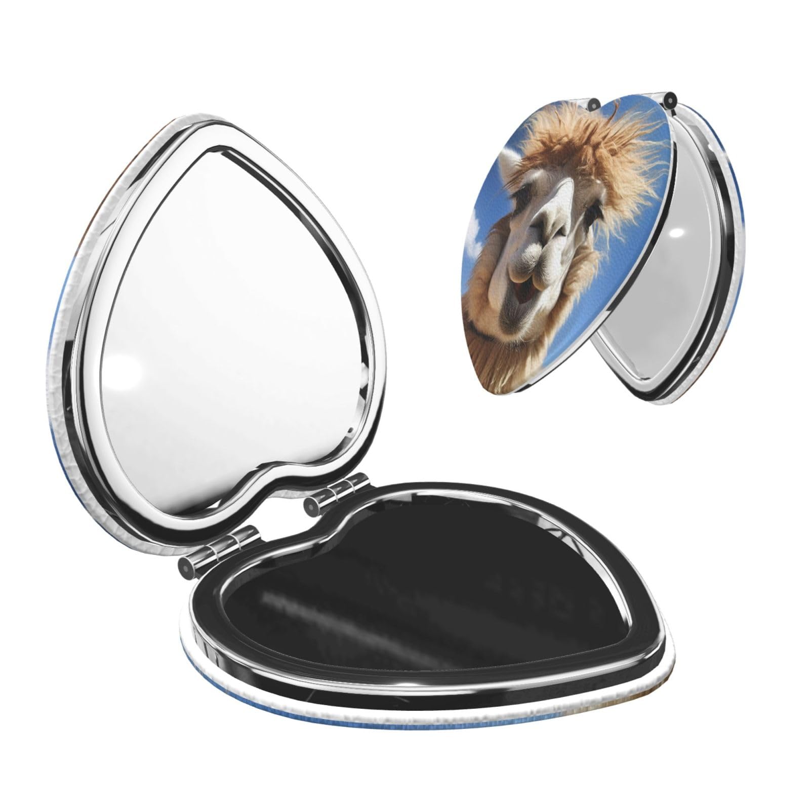 DWVTSLH Funny Alpaca Llama Compact Mirror for Purse, Double-Sided 2X/1X Magnifying Mirror for Women Men, Travel Makeup Mirror for Handbag, Handheld Vanity Mirror for Gift