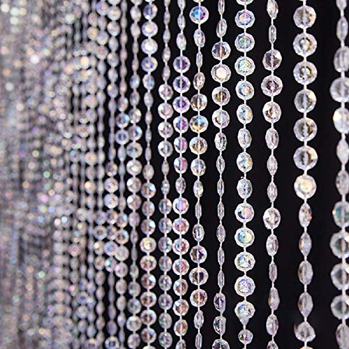 Beaded Curtain - Jewel Crystal Iridescent Diamond Cut Curtain for Doorways, Bedroom Closet Door (3FT Wide x 12FT Long)