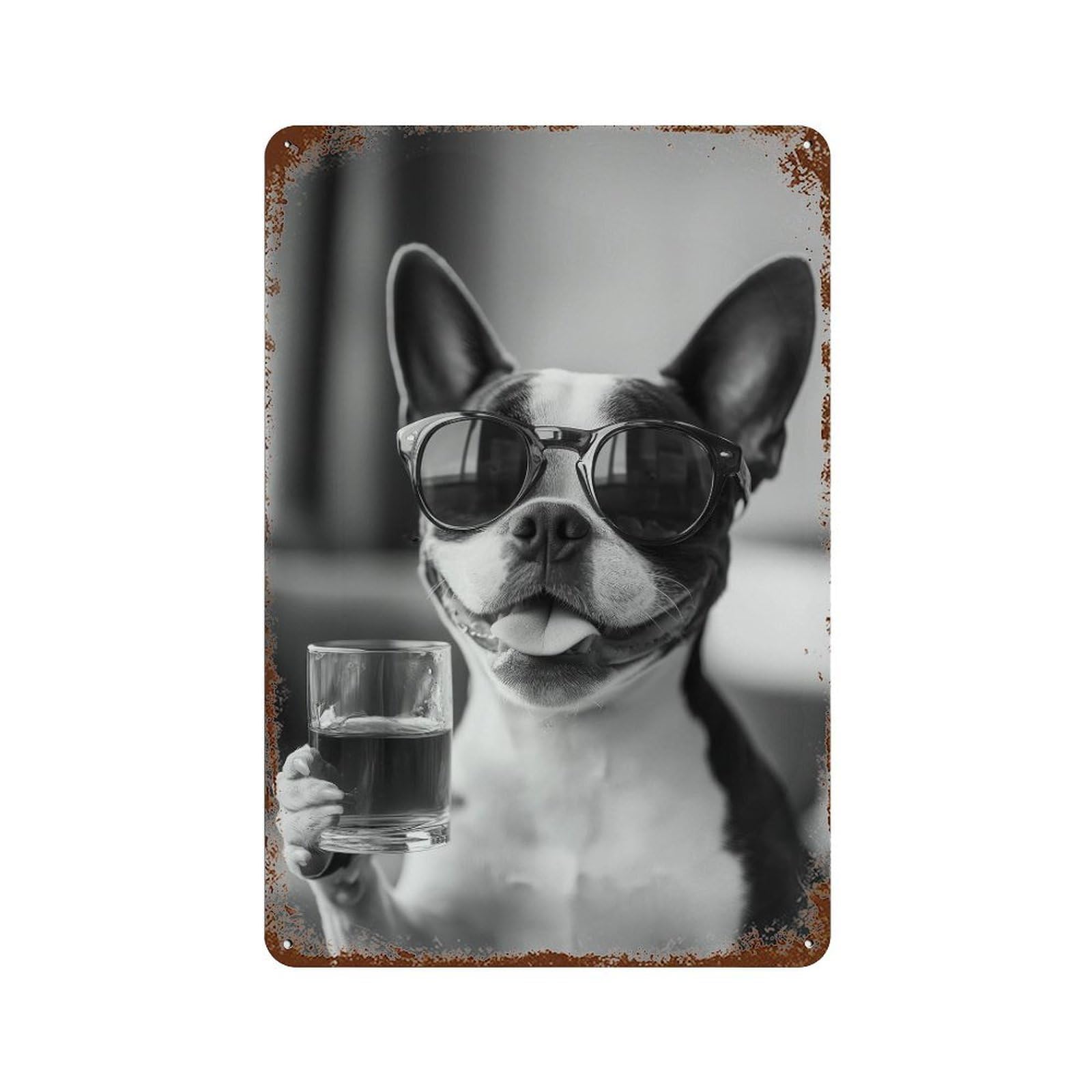xiaoxiaoshen Funny Boston Terrier Whiskey Print Wall Decor Art Metal Tin Poster Modern Home Decor Art Home Bar Shop Decorations Vintage Sign 30x20cm