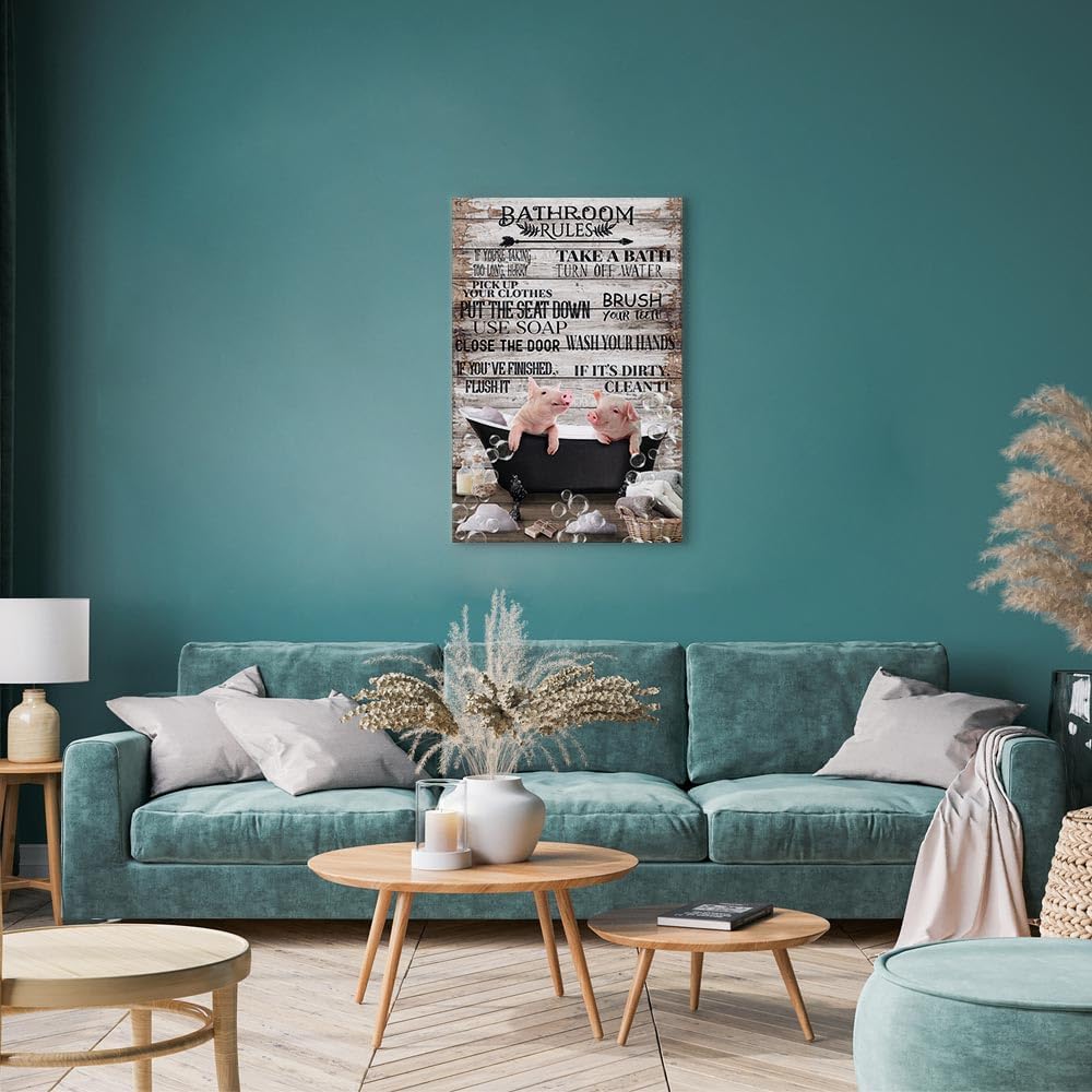 artgeist Acoustic Canvas Wall Art Print Bathroom Home 24x35 in - 1pcs Picture with Acoustic Foam Sound Print Artwork Room Acoustics Soundproofing - Pigs in The Bath Faux Wood Abstract m-A-1092-b-a