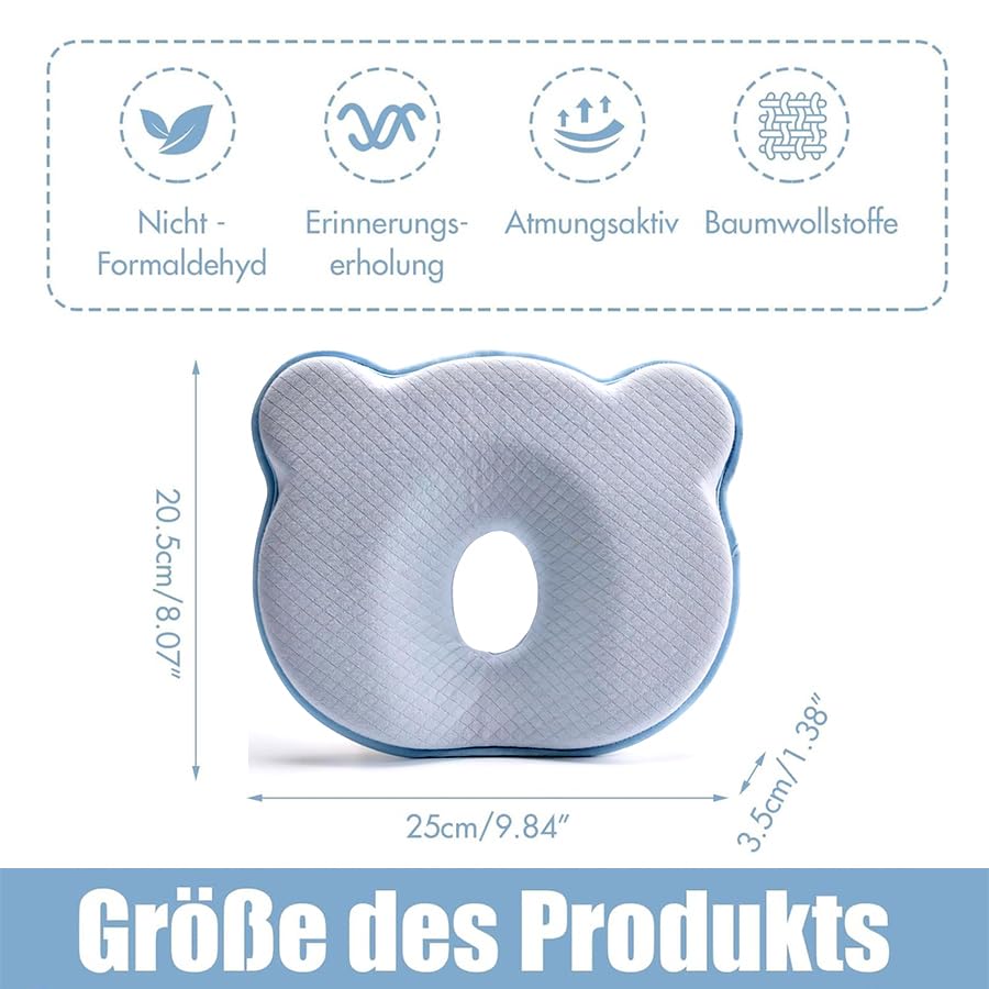 Image of New Upgrade Baby Portable Memory Foam Donut Pillow,Cute Cartoon Bear Soft and Cozy Pillow, Breathable Bedding Set Blue