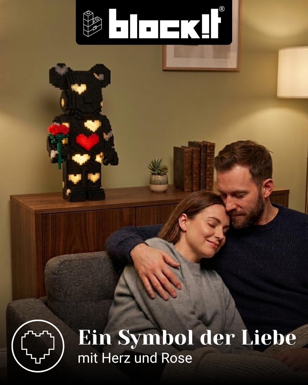 block!t Infinite Love Bear 3D-Klemmbaustein-Set mit LED | Das perfekte Date Night Geschenk für Paare | Gemeinsames Projekt für Jahrestag & Hochzeit | Inkl. Grußkarte & Sticker