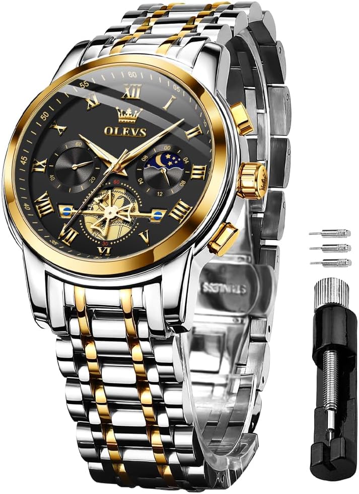 OLEVS Watch for Men, Fashion Dress Mens Watches, Stainless Steel Waterproof Analog Quartz Wristwatch, Elegant Gifts for Him - Dad & Boyfriend