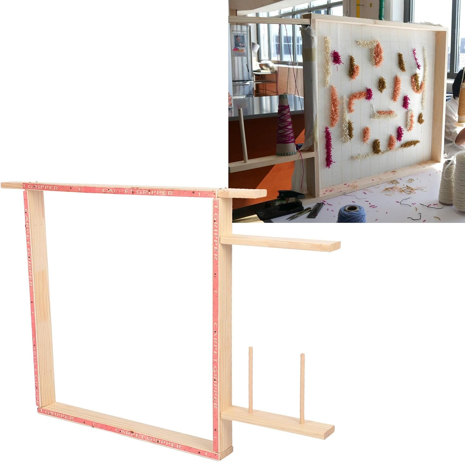 FLEXMAN Tufting Frame for Rug Making, 35.4 X 35.4 Pine Wood Rug Tufting Frame for Punching Needle Carpet Tapestry Making DIY Crafts, Table Stand Frame Carpettools