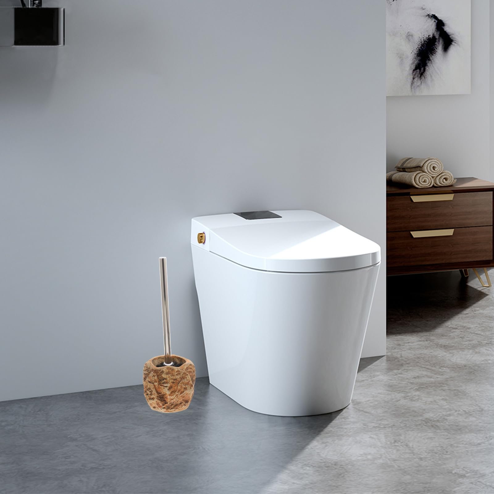 Cepillo de Inodoro Base de Cerámica y Mango de Acero Inoxidable, Cepillo de Limpieza para Baño, Diseño Práctico Que Previene Manchas Suelo, Adecuado para Baños y Color Aleatorio