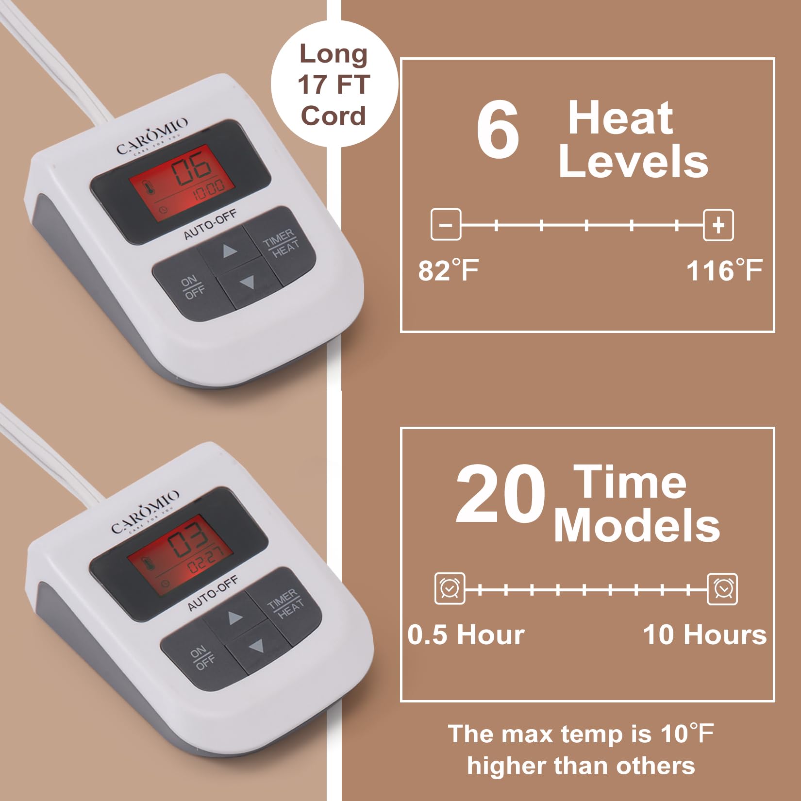 CAROMIO Electric Blanket Queen Size Dual Control - Fast Heating Heated Blanket with 6 Heating Levels & 20 Time Settings, Soft Ribbed Flannel Warming Blanket Machine Washable, 84Ã—90 inches, Grey