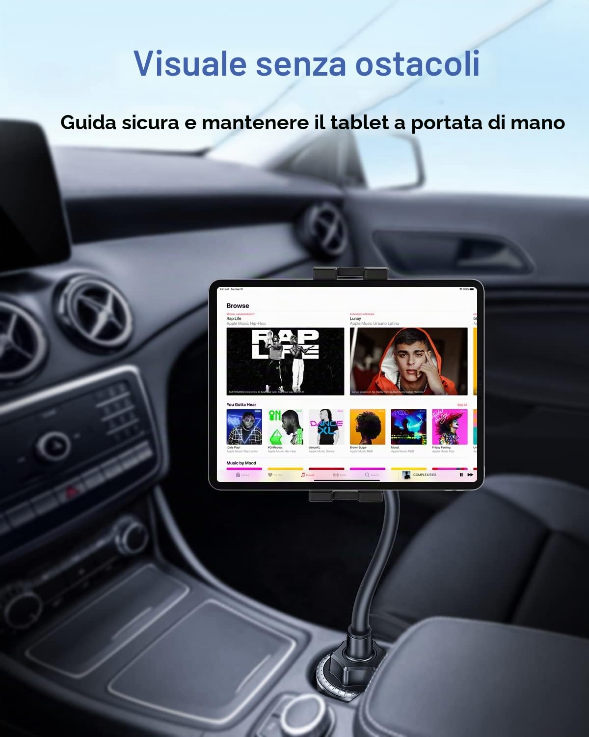 Supporto Tablet Auto Portabicchieri, Oilacn Porta iPad Auto Portabicchiere Collo Oca con Braccio Lungo Flessibile per iPad Pro Air Mini, iPhone, Galaxy, Lenovo, Fire ecc (4-12,9 pollici)