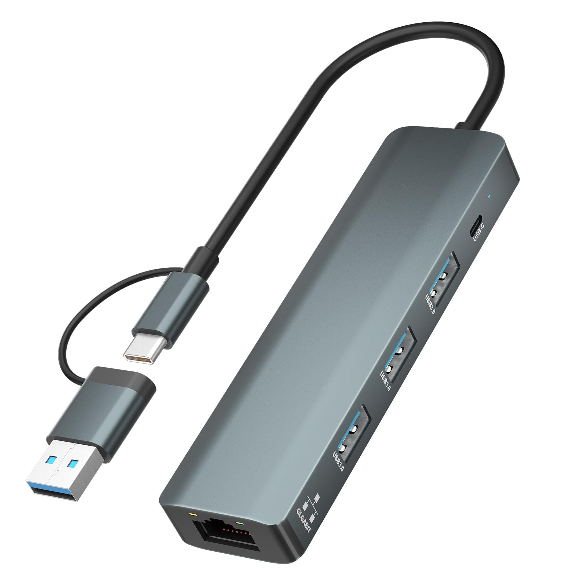 USB C to Ethernet Adapter 5Gbps Data Port Hub Network with 3 USB3 0 USB3 0 Hub with