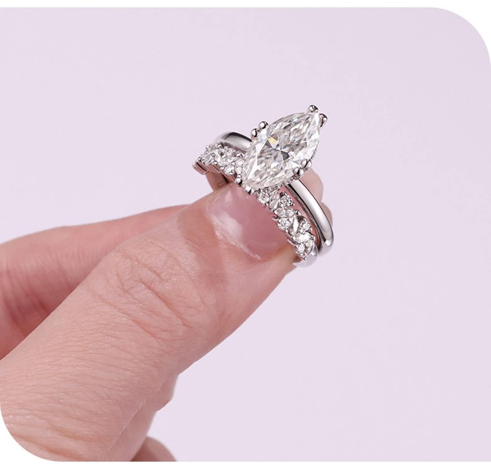 9K/14K/18K białe złoto/Pt950 platynowy pierścionek damski, obrączki ślubne 7 x 14 mm Moissanit biały 3ct Moissanit