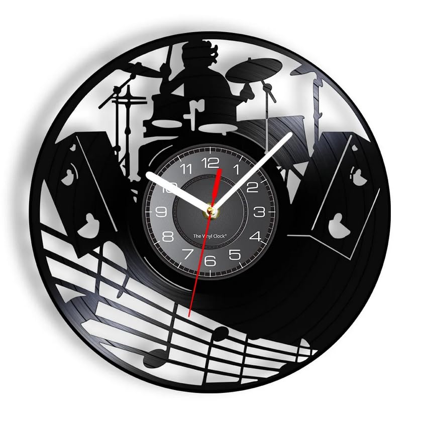 12 inchs Wall Clocks Drum Kit Vinyl Record Wall Clock Music Band Drums Musical Instruments Rock Drummer Wall Clock Gift for Rock Music Lover for Room Decor