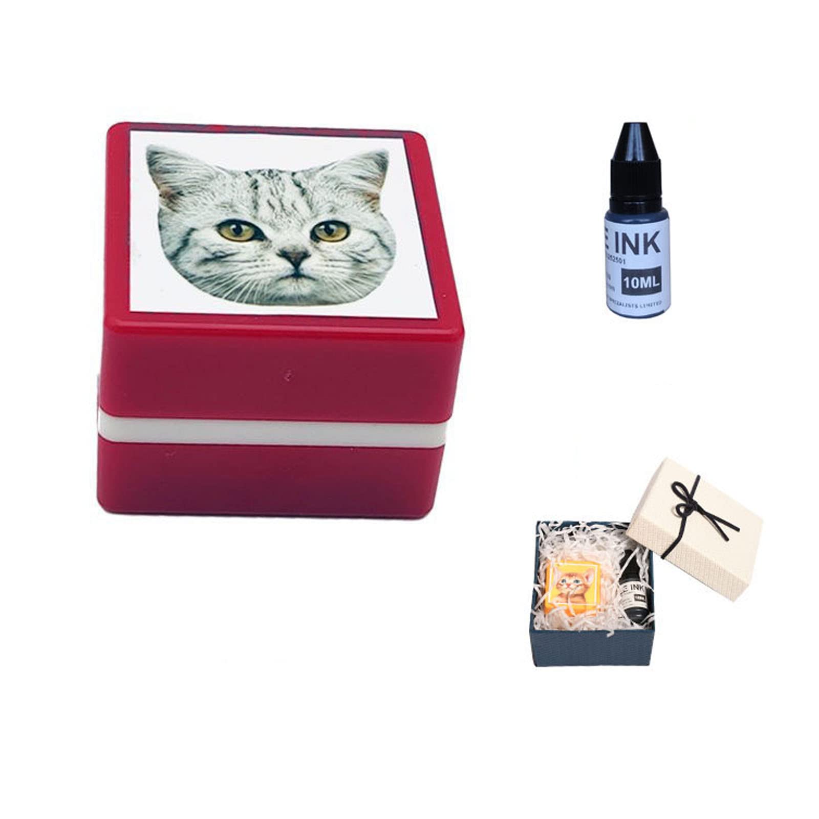 Custom Pet Photo Stamps,Personalised Pet Stamp,Custom Pet Face,Custom Cat Portrait Ink Stamp,Personalised Pet Gifts Dogs (Red)