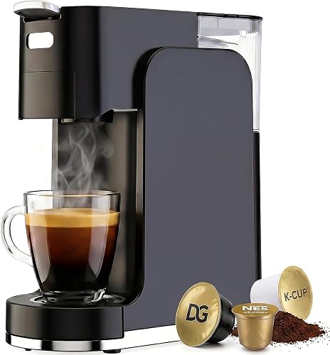 All-in-1 Single Serve Coffee Machine, Hot and Iced Coffee Maker for Ground Coffee, K-Cup Pod, NES Original and DG Pod, 20 Bar Espresso Coffee Maker, Customizable Brew Volume, Heats up in 3 seconds