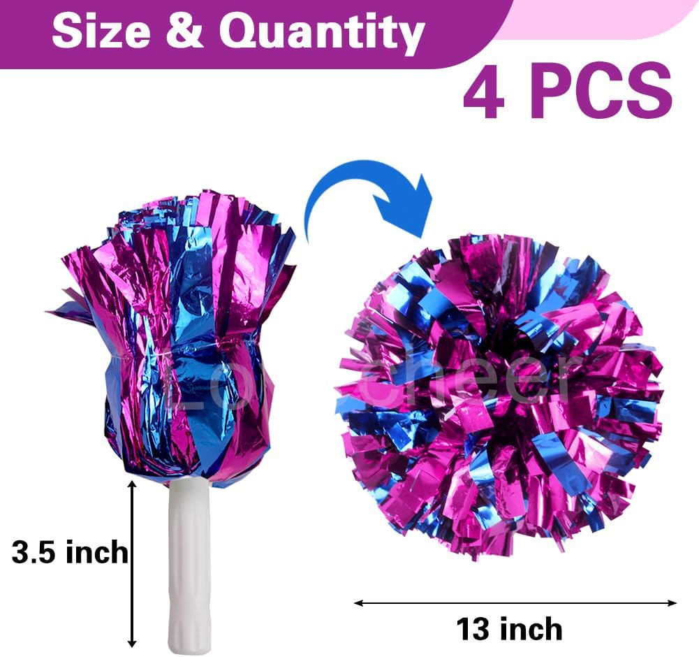 Lovecheer 4PCS Metallic Pom Poms Cheerleading with Handle Sports Cheer Pom Poms Team Spirits Football Basketball School Party Performance Dance image 2