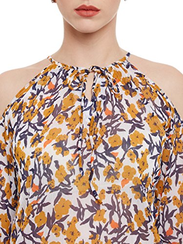Image of Miss Chase Womens Multicoloured Floral Print Cold ShoulderTop(MCSS17TP08-03-172-05 Multicolour Base- White Large)