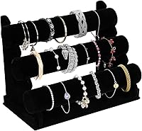OSPNIEEK 3-Tier Black Velvet Bracelet Holder Necklace Display Stand - Detachable T-Bar Organizer for Bangles Watches Jewelry Storage